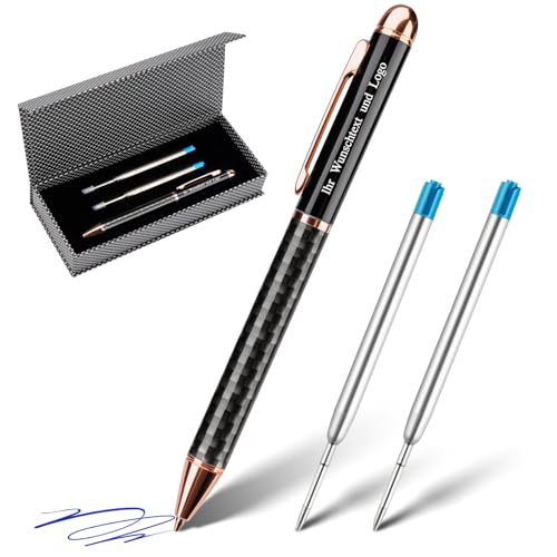 Kroosim Kugelschreiber mit Gravur, Hugelschreiber Hochwertig mit 2 Ersatzminen in Geschenkbox, Kugelschreiber-Set mit Logo und Text für Abschlussfeier – Geschenke für Männer, Jubiläum, Büro (Blau) von Kroosim