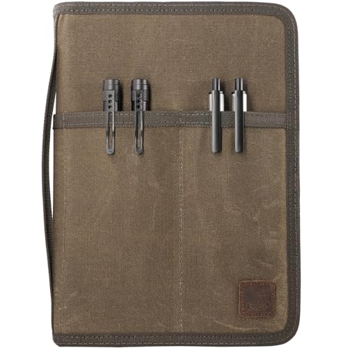 Krozur YKK-Notizbuch, Tagebuch, Planer, Skizzenbuch, Einband für Moleskine Cahier 5 x 8 Notizblöcke, A5, LEUCHTTURM, Stiftschlaufe, wasserabweisender Einband, klassische, gewachste Leinwand, Olivgrün Krozur YKK-Notizbuch, Tagebuch, Planer, Skizzenbuch, Einband für Moleskine Cahier 5 x 8 Notizblöcke, A5, LEUCHTTURM, Stiftschlaufe, wasserabweisender Einband, klassische, gewachste Leinwand, Olivgrün von Krozur
