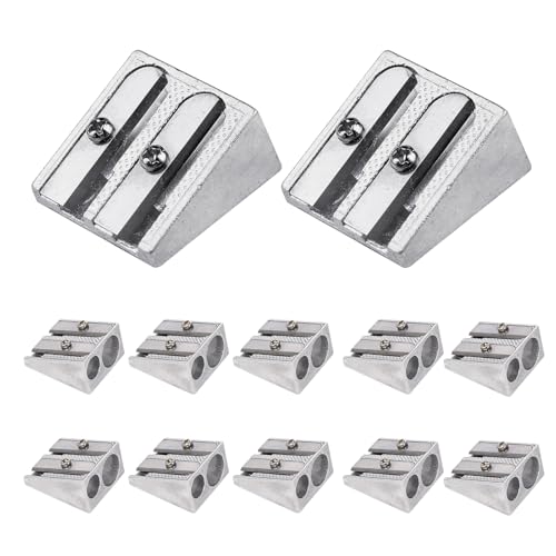 Krujecnt 12er-Set Metall 2 Loch Bleistiftspitzer - Handspitzer Für Schulstifte, Buntstifte, Wachsmalstifte & Graphitminen, Ideal Für Schüler, Lehrer & Kinder von Krujecnt