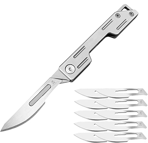 Kryvex Klappmesser Skalpell mit 10 auswechselbare Klingen Figur 24,EDC Taschenmesser Outdoor Messer für Männer & Frauen von Kryvex