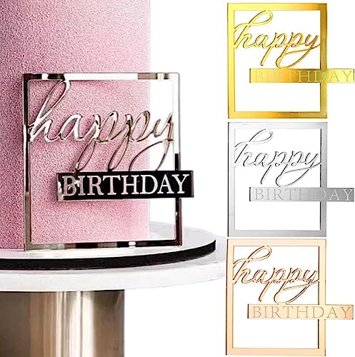 Kryzalite® 3 Stück Happy Birthday-Kuchenaufsätze, Spiegel-Acryl-Randdekoration, um der Geburtstagstorte Glanz zu verleihen, Atmosphäre schaffen (Gold, Silber, Roségold) von Kryzalite