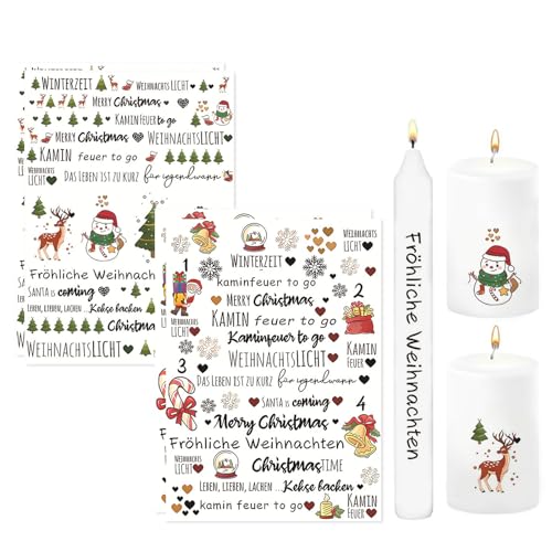 Kryzalite® 4 Stück kerzentattoos wasserschiebefolie für Weihnachten - Dekorieren Sie Ihre Kerzen und Tassen mit diesen Aufklebern - Perfektes DIY-Geschenk für die Feiertage von Kryzalite