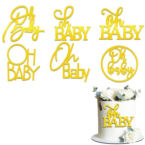 Kryzalite 6 Stück goldfarbener Oh Baby-Kuchenaufsatz, Spiegel-Acryl-Kuchenaufsatz, seitliche Kuchendekorationen, goldene Kucheneinsätze Kryzalite 6 Stück goldfarbener Oh Baby-Kuchenaufsatz, Spiegel-Acryl-Kuchenaufsatz, seitliche Kuchendekorationen, goldene Kucheneinsätze von Kryzalite