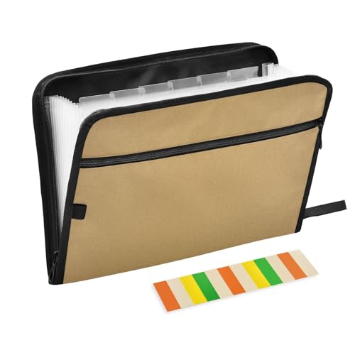 Fächermappe, Braun, einfarbig, Reißverschluss, Akkordeon-Dokumenten-Organizer, 13 Taschen, Briefgröße, mit Klebeetiketten Fächermappe, Braun, einfarbig, Reißverschluss, Akkordeon-Dokumenten-Organizer, 13 Taschen, Briefgröße, mit Klebeetiketten von Ksajwzf