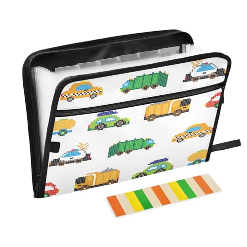 Fächermappe, Comic-Pixel-Autos, Reißverschluss, Akkordeon-Dokumenten-Organizer, 13 Taschen, Briefgröße, mit Klebeetiketten, Fahrzeug und Autos Fächermappe, Comic-Pixel-Autos, Reißverschluss, Akkordeon-Dokumenten-Organizer, 13 Taschen, Briefgröße, mit Klebeetiketten, Fahrzeug und Autos von Ksajwzf