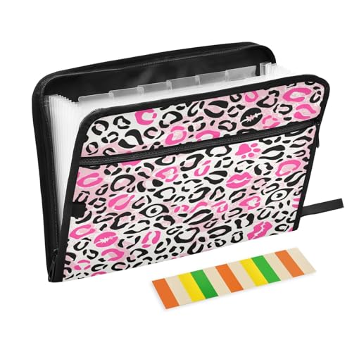 Fächermappe, Küssende Lippen, Leopardenhaut, Reißverschluss, Akkordeon-Dokumenten-Organizer, 13 Taschen, Briefgröße mit Klebeetiketten, Tierhaut Fächermappe, Küssende Lippen, Leopardenhaut, Reißverschluss, Akkordeon-Dokumenten-Organizer, 13 Taschen, Briefgröße mit Klebeetiketten, Tierhaut von Ksajwzf