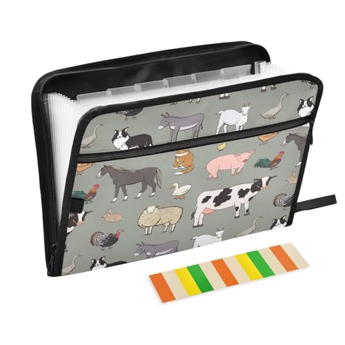 Fächermappe, Motiv: Pferd, Kuh, Schaf, Ziege, Reißverschluss, Akkordeon, Dokumenten-Organizer, 13 Taschen, Briefgröße mit Klebeetiketten, graues Tier Fächermappe, Motiv: Pferd, Kuh, Schaf, Ziege, Reißverschluss, Akkordeon, Dokumenten-Organizer, 13 Taschen, Briefgröße mit Klebeetiketten, graues Tier von Ksajwzf