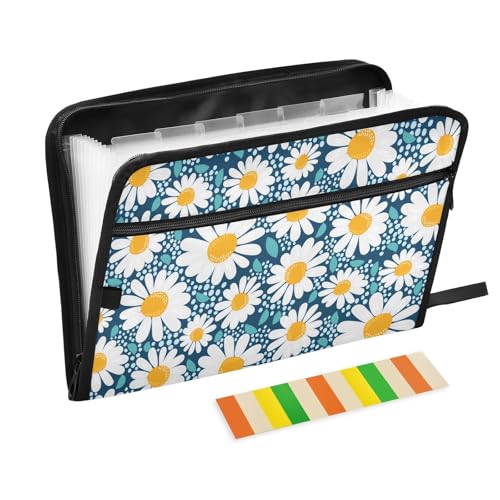 Fächermappe, Sommer, Gänseblümchen, Reißverschluss, Akkordeon-Dokumenten-Organizer, 13 Taschen, Briefgröße, mit Klebeetiketten, Frühling von Ksajwzf