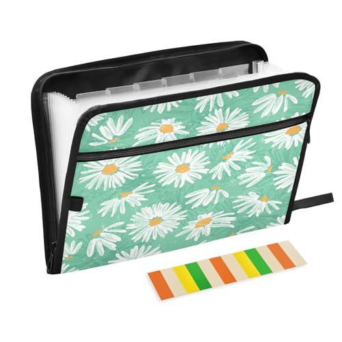 Fächermappe, Sommer, Gänseblümchen, Reißverschluss, Akkordeon-Dokumenten-Organizer, 13 Taschen, Briefgröße mit Klebeetiketten, Frühlingsblumen von Ksajwzf