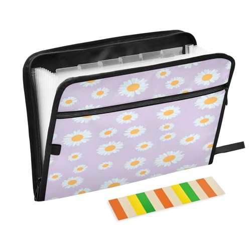 Fächermappe, Sommer, Gänseblümchen, Violett, Reißverschluss, Akkordeon-Dokumenten-Organizer, 13 Taschen, Briefgröße mit Klebeetiketten, Frühling Fächermappe, Sommer, Gänseblümchen, Violett, Reißverschluss, Akkordeon-Dokumenten-Organizer, 13 Taschen, Briefgröße mit Klebeetiketten, Frühling von Ksajwzf