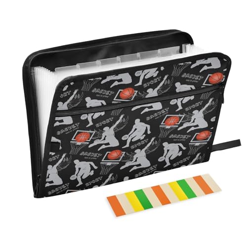 Fächermappe, Sport, Basketball, Reißverschluss, Akkordeon-Dokumenten-Organizer, 13 Taschen, Briefgröße mit Klebeetiketten, Basketball-Muster Fächermappe, Sport, Basketball, Reißverschluss, Akkordeon-Dokumenten-Organizer, 13 Taschen, Briefgröße mit Klebeetiketten, Basketball-Muster von Ksajwzf