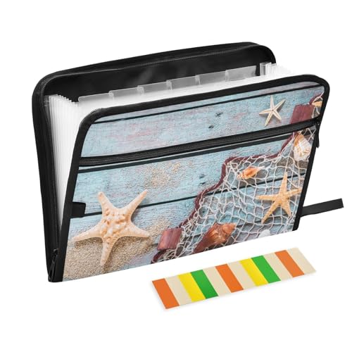 Fächermappe, Strand, Sand, Seestern, Reißverschluss, Akkordeon-Dokumenten-Organizer, 13 Taschen, Briefgröße, mit Klebeetiketten Fächermappe, Strand, Sand, Seestern, Reißverschluss, Akkordeon-Dokumenten-Organizer, 13 Taschen, Briefgröße, mit Klebeetiketten von Ksajwzf