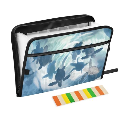 Fächermappe, blau, Meeresschildkröte, Reißverschluss, Akkordeon-Dokumenten-Organizer, 13 Taschen, Briefgröße, mit Klebeetiketten, Strand von Ksajwzf