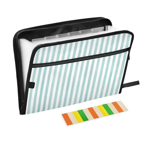 Fächermappe, blaugrüne Streifen, geometrischer Reißverschluss, Akkordeon-Dokumenten-Organizer, 13 Taschen, Briefgröße mit Klebeetiketten von Ksajwzf