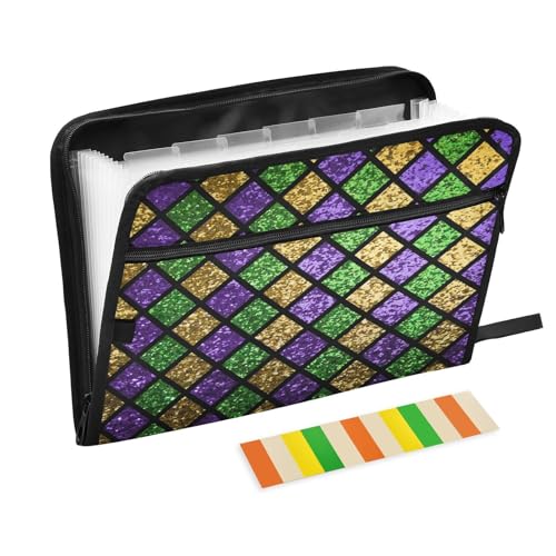 Fächermappe, glänzend, grün, Reißverschluss, Akkordeon-Dokumenten-Organizer, 13 Taschen, Briefgröße mit Klebeetiketten, geometrisch von Ksajwzf