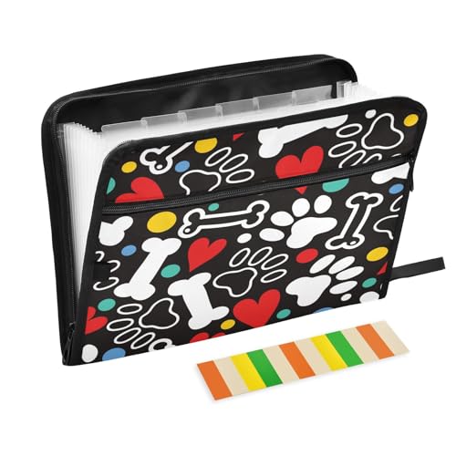 Fächermappe, lustig, Pfotenknochen, Reißverschluss, Akkordeon-Dokumenten-Organizer, 13 Taschen, Briefgröße, mit Klebeetiketten, Herzen Fächermappe, lustig, Pfotenknochen, Reißverschluss, Akkordeon-Dokumenten-Organizer, 13 Taschen, Briefgröße, mit Klebeetiketten, Herzen von Ksajwzf