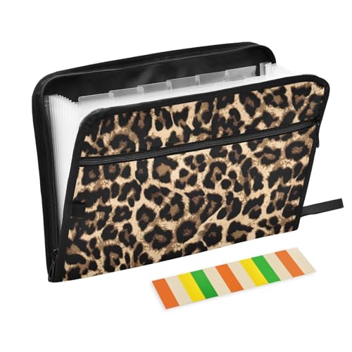 Fächermappe, modisch, Leopardenmuster, Reißverschluss, Akkordeon-Dokumenten-Organizer, 13 Taschen, Briefgröße, mit Klebeetiketten, Tierhaut von Ksajwzf