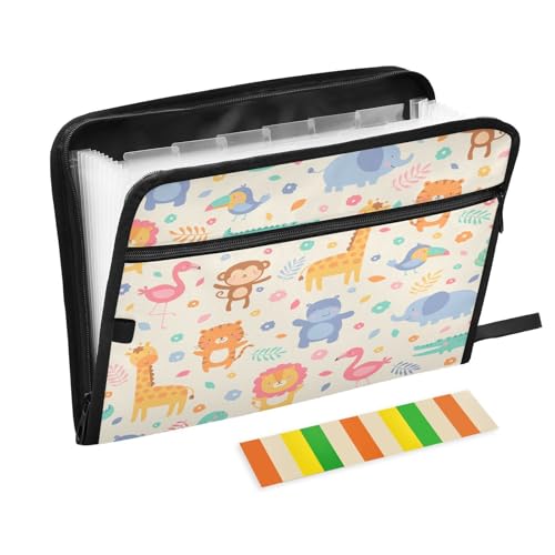 Fächermappe, niedlicher Dschungel, Löwe, Giraffe, Reißverschluss, Akkordeon, Dokumenten-Organizer, 13 Taschen, Briefgröße, mit Klebeetiketten, Tiere, Blume, Blatt Fächermappe, niedlicher Dschungel, Löwe, Giraffe, Reißverschluss, Akkordeon, Dokumenten-Organizer, 13 Taschen, Briefgröße, mit Klebeetiketten, Tiere, Blume, Blatt von Ksajwzf