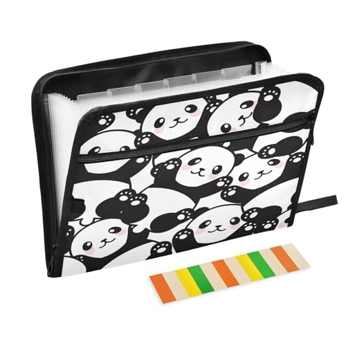 Fächermappe, niedlicher Panda-Reißverschluss, Akkordeon-Dokumenten-Organizer, 13 Taschen, Briefgröße mit Klebeetiketten, Tiermuster von Ksajwzf
