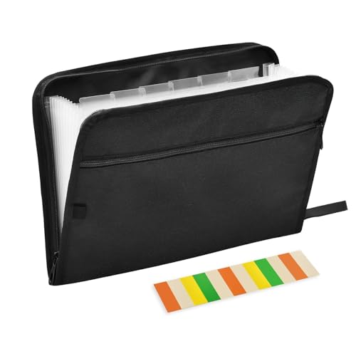 Fächermappe, schwarze Textur, einfarbig, Reißverschluss, Akkordeon-Dokumenten-Organizer, 13 Taschen, Briefgröße mit Klebeetiketten von Ksajwzf