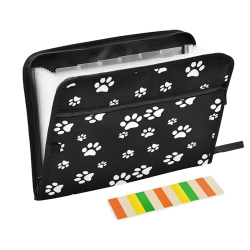 Fächermappe, weißer Welpenpfotenabdruck, schwarzer Reißverschluss, Akkordeon-Dokumenten-Organizer, 13 Taschen, Briefgröße mit Klebeetiketten Fächermappe, weißer Welpenpfotenabdruck, schwarzer Reißverschluss, Akkordeon-Dokumenten-Organizer, 13 Taschen, Briefgröße mit Klebeetiketten von Ksajwzf