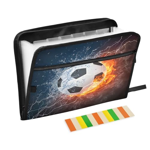 Fächermappe Fußball in Feuer und Wasser, Reißverschluss, Akkordeon-Dokumenten-Organizer, 13 Taschen, Briefgröße mit Klebeetiketten, Fußball von Ksajwzf