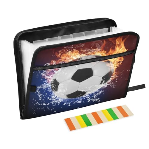 Fächermappe Sport Fußball Reißverschluss Akkordeon Dokumenten-Organizer 13 Taschen Briefgröße mit Klebeetiketten Fußball von Ksajwzf