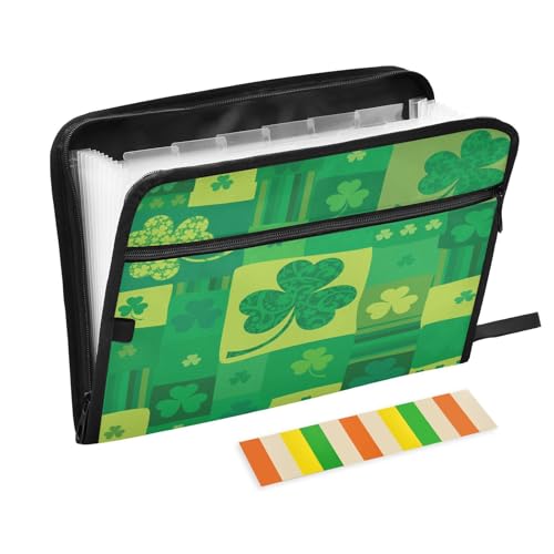 Fächermappe St. Patrick's Day mit Reißverschluss, Akkordeon-Dokumenten-Organizer, 13 Taschen, Briefformat, mit Klebeetiketten, grünes Kleeblatt Fächermappe St. Patrick's Day mit Reißverschluss, Akkordeon-Dokumenten-Organizer, 13 Taschen, Briefformat, mit Klebeetiketten, grünes Kleeblatt von Ksajwzf