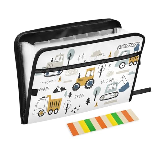 Fächermappe für LKW, Traktor, Bagger, Reißverschluss, Akkordeon, Dokumenten-Organizer, 13 Taschen, Briefgröße mit Klebeetiketten, niedliche Autos Fächermappe für LKW, Traktor, Bagger, Reißverschluss, Akkordeon, Dokumenten-Organizer, 13 Taschen, Briefgröße mit Klebeetiketten, niedliche Autos von Ksajwzf