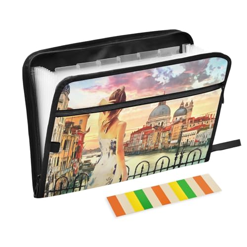 Fächermappe für Malerei, Ballett, Mädchen, Reißverschluss, Akkordeon, Dokumenten-Organizer, 13 Taschen, Briefgröße, mit Klebeetiketten, Aquarell-Tänzerin von Ksajwzf