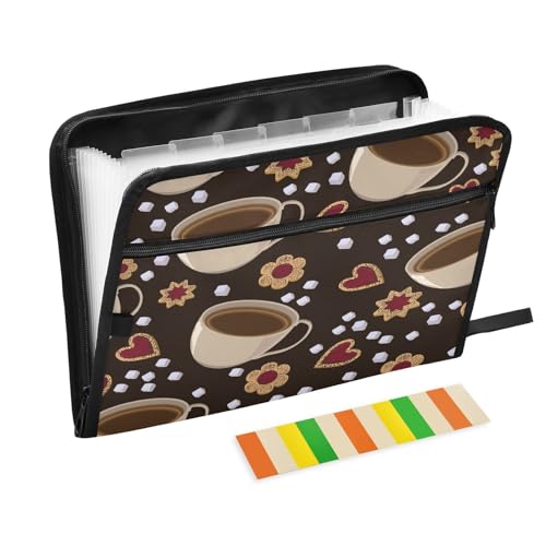 Fächermappe für Zucker, Kaffee, Kekse, Reißverschluss, Akkordeon, Dokumenten-Organizer, 13 Taschen, Briefgröße, mit Klebeetiketten, Kaffee Fächermappe für Zucker, Kaffee, Kekse, Reißverschluss, Akkordeon, Dokumenten-Organizer, 13 Taschen, Briefgröße, mit Klebeetiketten, Kaffee von Ksajwzf