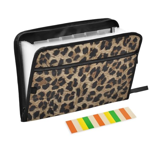 Fächermappe mit Leopardenmuster, Reißverschluss, Akkordeon-Dokumenten-Organizer, 13 Taschen, Briefgröße mit Klebeetiketten, Tier von Ksajwzf