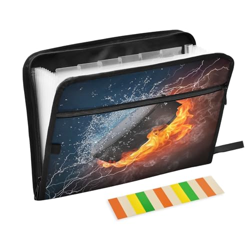 Fächermappe mit Reißverschluss, Akkordeon-Dokumenten-Organizer, 13 Taschen, Briefgröße, mit Klebeetiketten, Hockey-Puck von Ksajwzf