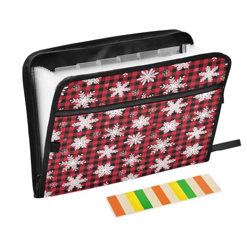 Fächermappe mit Schneeflocken, Büffelkaro, Reißverschluss, Akkordeon-Dokumenten-Organizer, 13 Taschen, Briefgröße mit Klebeetiketten, Weihnachten Fächermappe mit Schneeflocken, Büffelkaro, Reißverschluss, Akkordeon-Dokumenten-Organizer, 13 Taschen, Briefgröße mit Klebeetiketten, Weihnachten von Ksajwzf