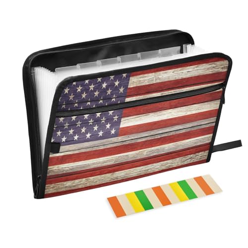 Fächermappe mit US-Flagge, Holz-Reißverschluss, Akkordeon-Dokumenten-Organizer, 13 Taschen, Briefgröße mit Klebeetiketten, amerikanische Flagge von Ksajwzf