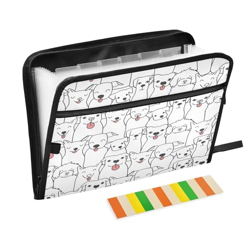 Fächermappe mit niedlichem Hundemuster, Reißverschluss, Akkordeon-Dokumenten-Organizer, 13 Taschen, Briefgröße, mit Klebeetiketten, Cartoon-Welpe von Ksajwzf