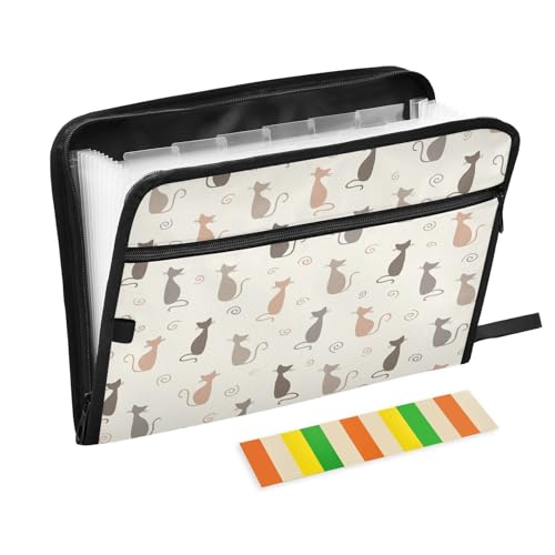 Fächermappe mit niedlichem Kätzchen-Motiv, Reißverschluss, Akkordeon-Dokumenten-Organizer, 13 Taschen, Briefgröße mit Klebeetiketten, lustiges graues Kätzchen-Tier von Ksajwzf