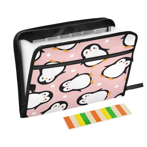 Fächermappe mit niedlichem Tier-Pinguin-Reißverschluss, Akkordeon-Dokumenten-Organizer, 13 Taschen, Briefformat, mit Klebeetiketten, Cartoon, gepunktet Fächermappe mit niedlichem Tier-Pinguin-Reißverschluss, Akkordeon-Dokumenten-Organizer, 13 Taschen, Briefformat, mit Klebeetiketten, Cartoon, gepunktet von Ksajwzf