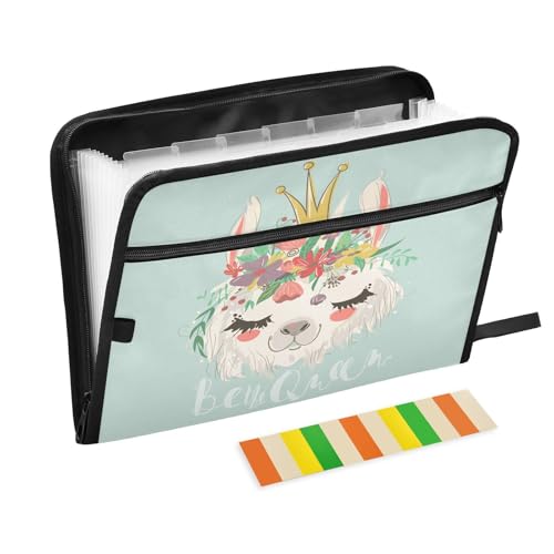 Fächermappe mit niedlicher Hand, Lama-Blumen, Reißverschluss, Akkordeon-Dokumenten-Organizer, 13 Taschen, Briefgröße, mit Klebeetiketten, Cartoon-Tier Fächermappe mit niedlicher Hand, Lama-Blumen, Reißverschluss, Akkordeon-Dokumenten-Organizer, 13 Taschen, Briefgröße, mit Klebeetiketten, Cartoon-Tier von Ksajwzf