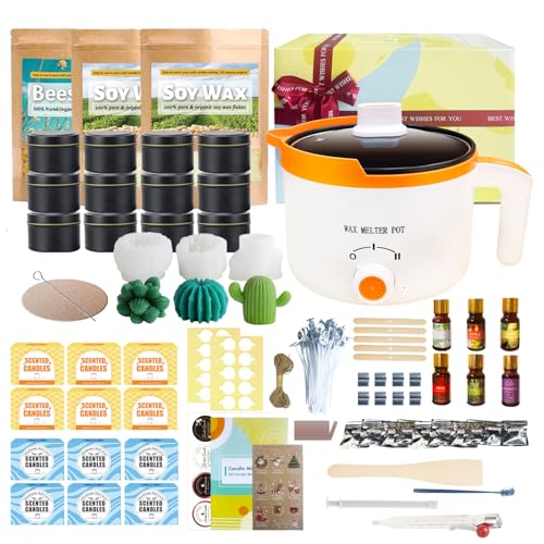 Ksedcon Kerzen Selber Machen Set mit Sojawachs, Bienenwachs, Gläsern und Kaktusformen. Deko für Kerzen Selber Machen von Ksedcon