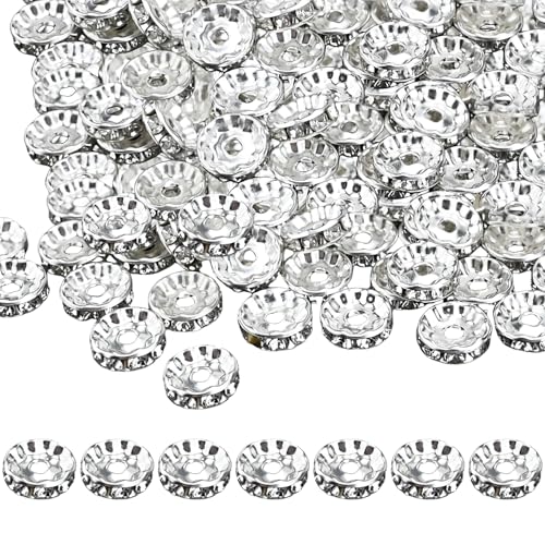 100 Stück 10 mm Abstandshalter für Stifte, silberne Strass-Perlen, glitzernde Abstandshalter für Perlenstifte, Schmuckherstellung, Bastelbedarf (Stil 1) von Ksheria