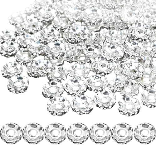 100 Stück 10 mm Abstandshalter für Stifte, silberne Strass-Perlen, glitzernde Abstandshalter für Perlenstifte, Schmuckherstellung, Bastelbedarf (Stil 1) von Ksheria