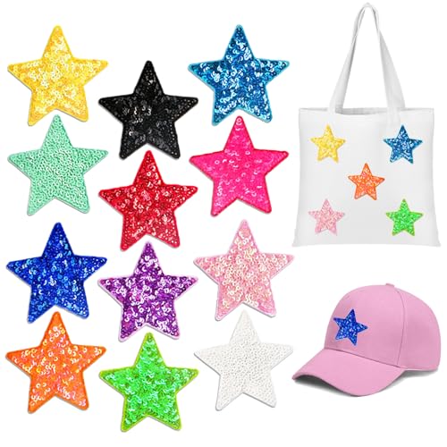 12 Stück Pailletten Stern Bügelflicken, 6,6 cm langlebige glänzende Sterne Stickerei Patches für Kleidung, Hüte, Rucksäcke, Kostüme | Kein Nähen DIY Mode & Cosplay Zubehör für Teenager 12 Stück Pailletten Stern Bügelflicken, 6,6 cm langlebige glänzende Sterne Stickerei Patches für Kleidung, Hüte, Rucksäcke, Kostüme | Kein Nähen DIY Mode & Cosplay Zubehör für Teenager von Ksheria