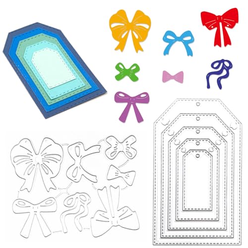 12-teiliges Stanzformen-Set aus Karbonstahl – 5 Anhänger und 7 Schleifen-Metallschablonen für Kartenherstellung, Scrapbooking, Geschenkanhänger-Prägung und Bastelarbeiten, künstlerische DIY-Werkzeuge von Ksheria