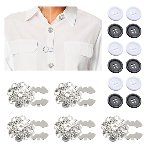 20 mm Strass-Knopfabdeckungen – 5 Sets für Blusen und Smokings, 12 zusätzliche Nähknöpfe, funkelndes Hemd, Blusen-Upgrade (ideal für Heimwerker und Geschenke) (Silber) von Ksheria