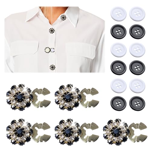 20 mm Strass-Knopfabdeckungen – 5 Sets für Blusen und Smokings, 12 zusätzliche Nähknöpfe, glitzerndes Hemd, Blusen (ideal für Heimwerker und Geschenke) (schwarz) von Ksheria