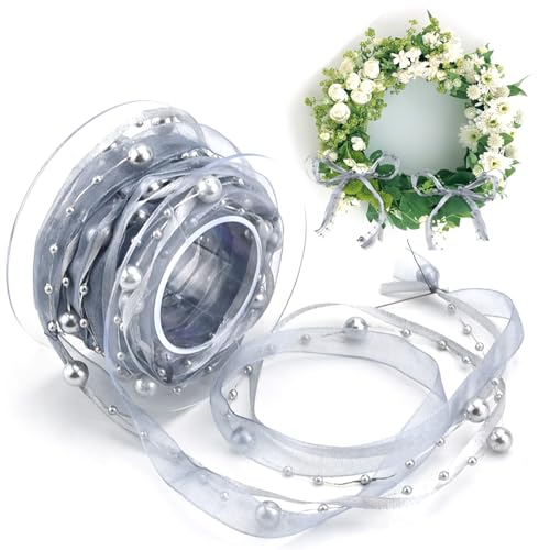 4,2 m Perlenband-Set mit Organza-3-in-1, Spitze & Satin-Bordüren für DIY Hochzeitsblumen, Weihnachtsbaumschmuck, Nähen, Basteln, Verpackung, Kleidung (Grau) von Ksheria