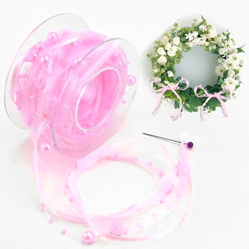 4,2 m Perlenband-Set mit Organza-3-in-1, Spitze und Satin-Bordüren für DIY Hochzeitsblumen, Weihnachtsbaumschmuck, Nähen, Basteln, Verpackung, Kleidung (Rosa) von Ksheria