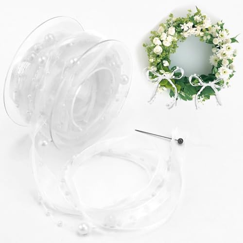 4,2 m Perlenband-Set mit Organza-3-in-1, Spitze & Satin-Bordüren für DIY Hochzeitsblumen, Weihnachtsbaumschmuck, Nähen, Basteln, Verpackung, Kleidung (weiß) von Ksheria
