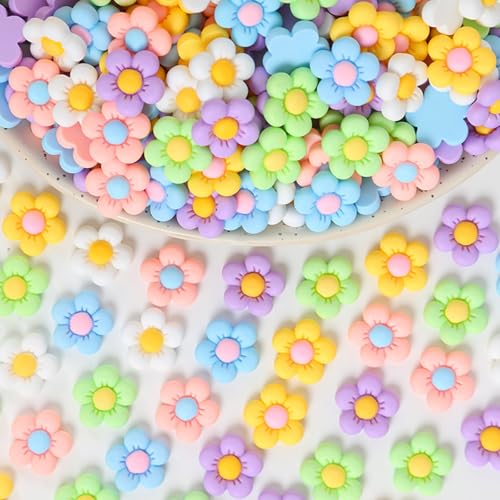 50 Stück Gänseblümchen-Harz-Perlen mit flacher Rückseite für Schmuckherstellung, DIY, Scrapbooking, Basteln, gemischte Farben, Haar-Accessoires, Handyhüllen-Dekoration, Haar-Accessoires (B) von Ksheria